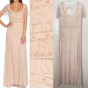ADRIANNA PAPELL DRESS 16 MOTHER OF THE BRIDE FLORAL FORMAL LONG SEQUIN BEADED